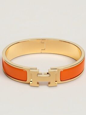 NWT Hermès Clic H Bracelet PM Orange & Gold